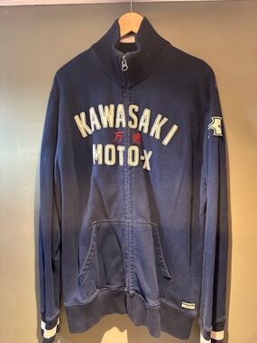 Lucky Brand Full Zip Jacket XXL Blue Mens Motorcycle Kawasaki Classic